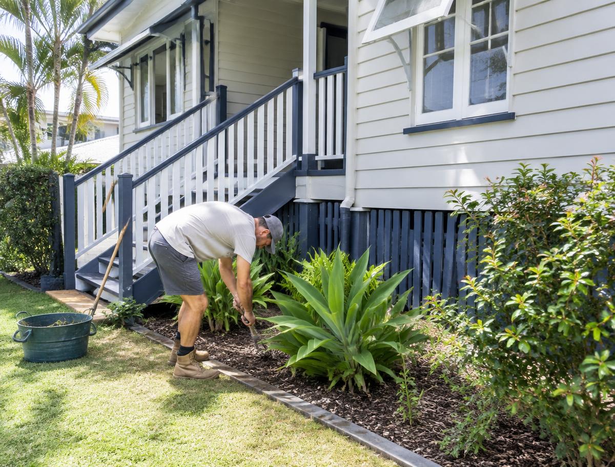 Property maintenance beside a Brisbane Queenslander home